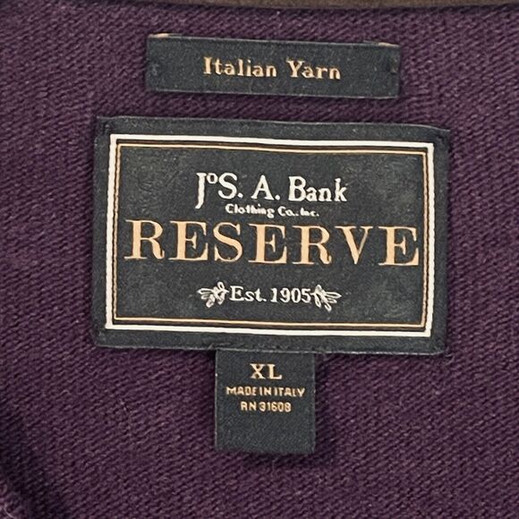 Jos A Bank Reserve Italian Yarn Sweater Men's XL Wool Blend V-Neck Purple Italy - Picture 5 of 12